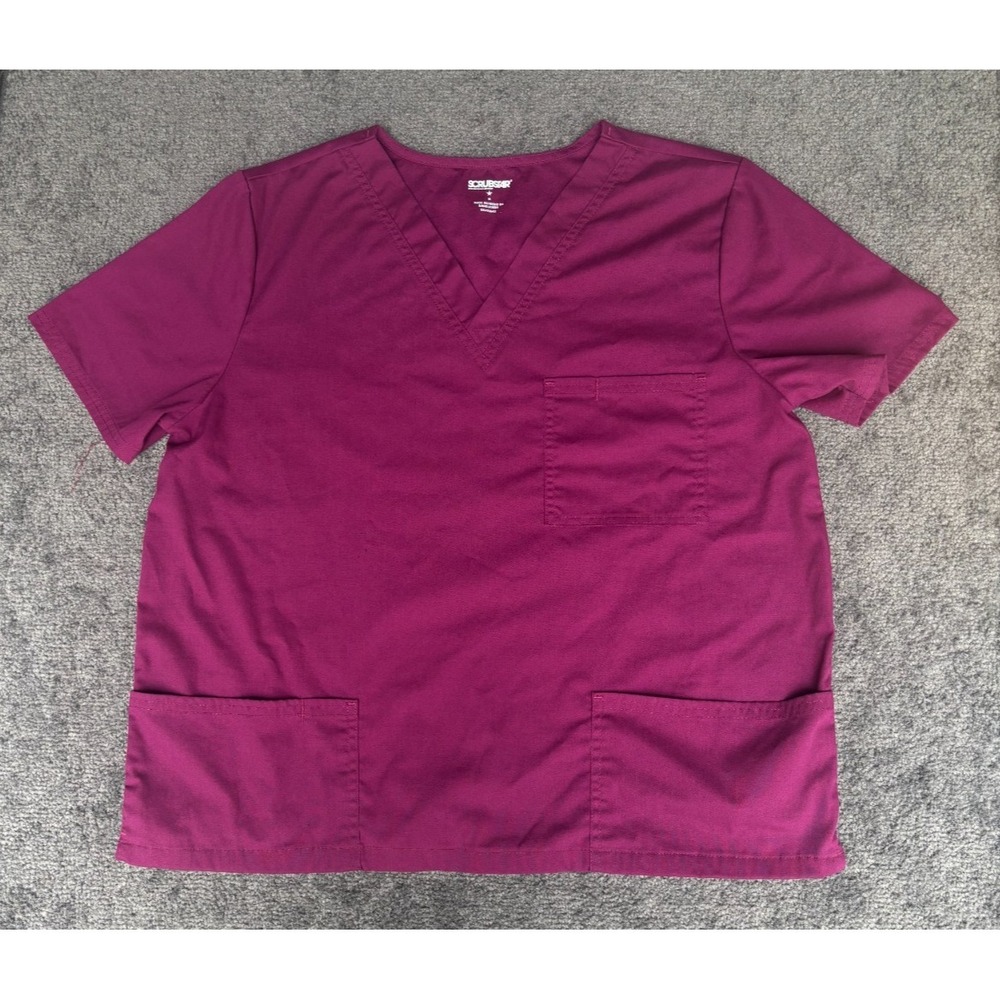 Scrubstar Scrub Tops Womens Size‎ Medium Burgundy V-Neck Short Sleeve Pockets